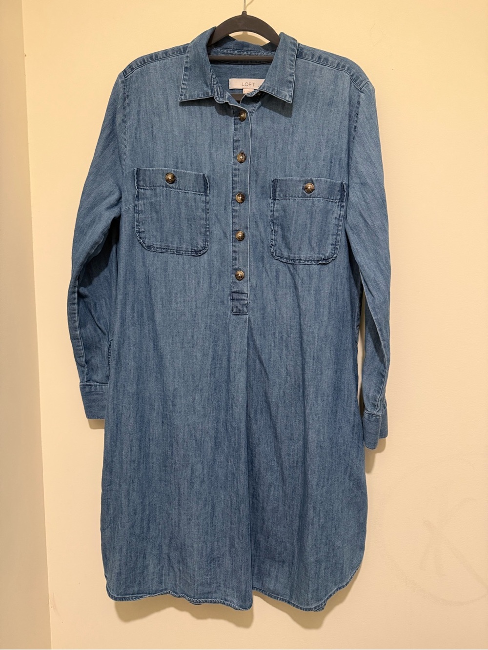 LOFT Light Blue Denim Long-Sleeve Shirt Dress